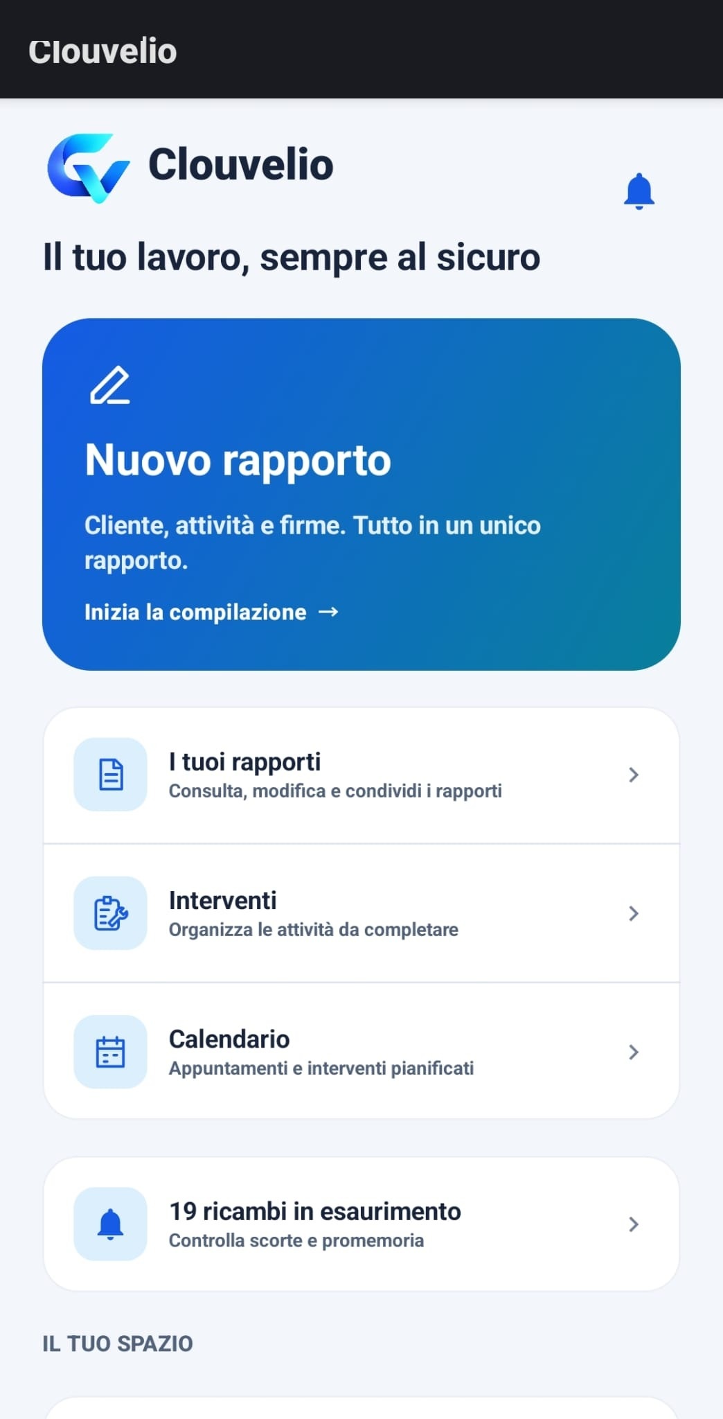 App Clouvelio su smartphone con dati anonimizzati