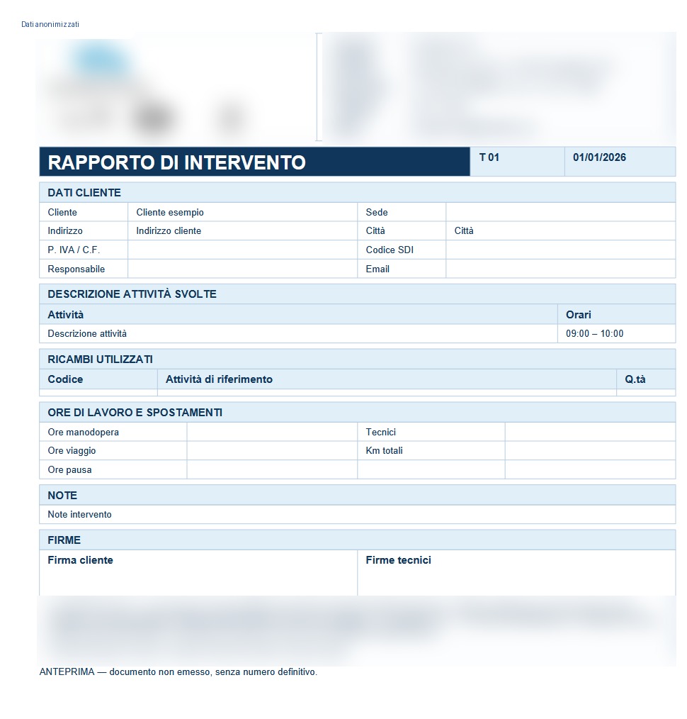 Rapporto di intervento Clouvelio con dati anonimizzati